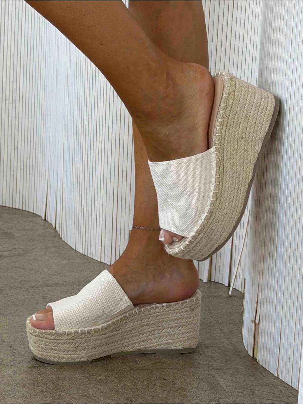 Princess Polly White Espadrille Platform Slide Sandals